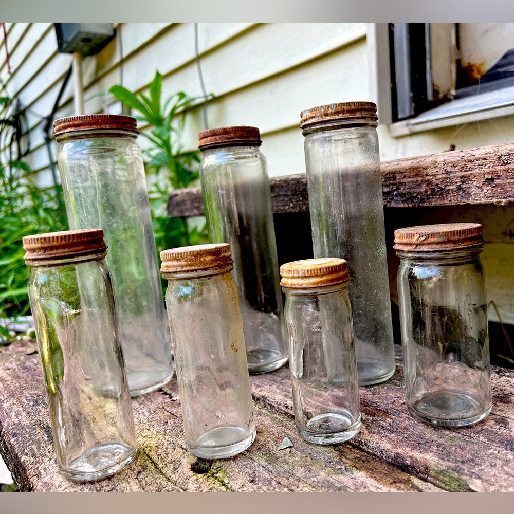 Vintage glass container lot with lids (Atlas, etc)